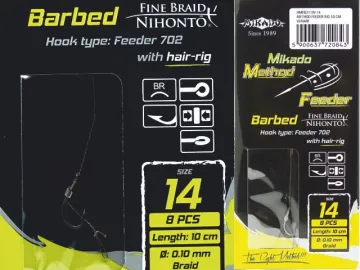 METHOD FEEDER RIG - WITH HAIR - HOOK WITH BARB NO 14 / braided lines: 0.10mm/10cm - 8 pcs.